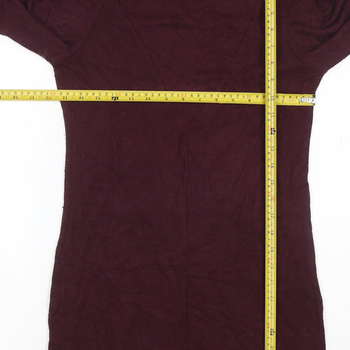 Mango Women Red M Bodycon Knee Dress High Neck Puff Long Sleeve