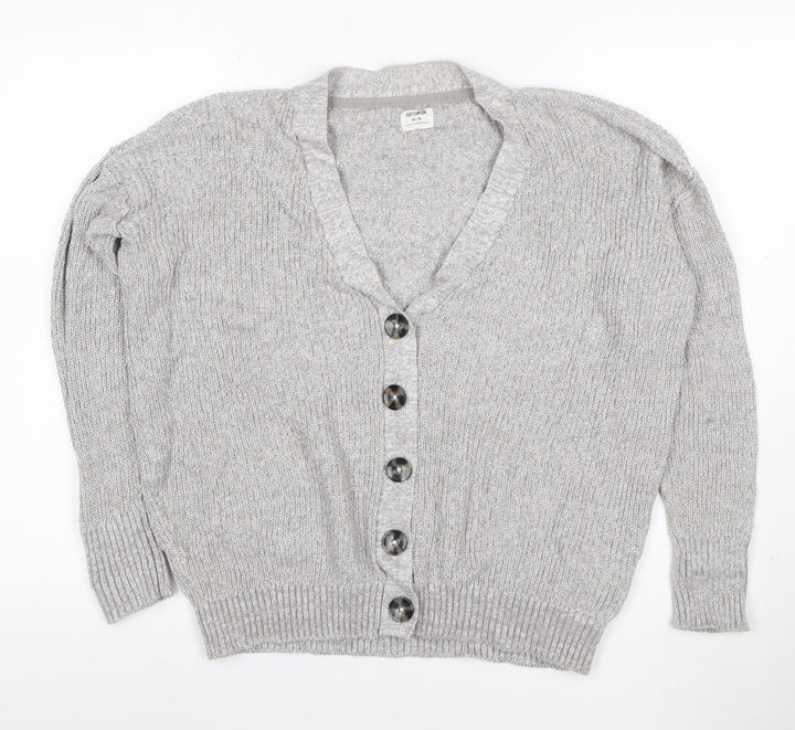 Cotton On Women’s Grey M V-Neck Button Knit Cardigan Long Sleeve
