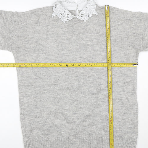 Next Women Grey UK 12 Lace Collar Long Sleeve Knit Pullover Jumper