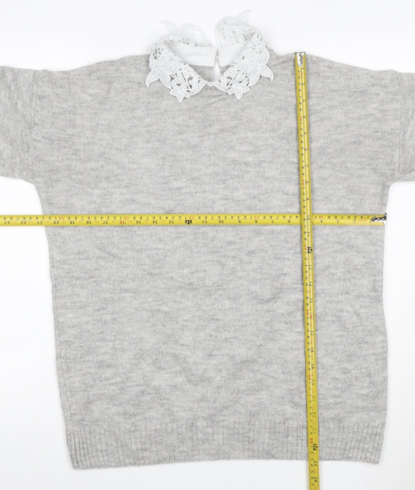 Next Women Grey UK 12 Lace Collar Long Sleeve Knit Pullover Jumper
