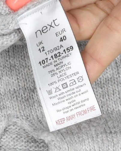 Next Women Grey UK 12 Lace Collar Long Sleeve Knit Pullover Jumper