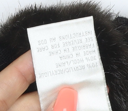 Kasper ASL Women’s Black XL Rib Knit Open Cardigan Fur Trim Wool Blend