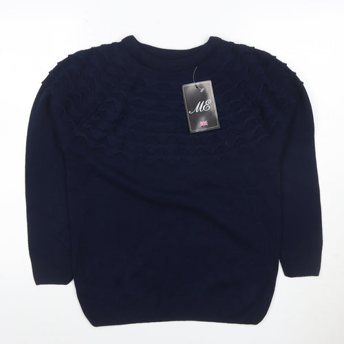 ME Men's Navy Blue M Cable Knit Crew Neck Pullover Jumper Stretch