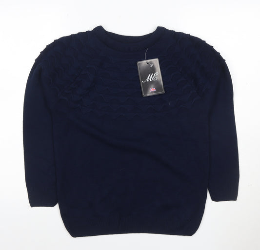 ME Men's Navy Blue M Cable Knit Crew Neck Pullover Jumper Stretch