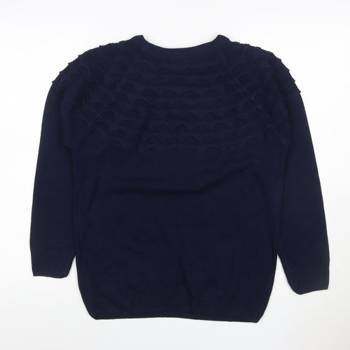 ME Men's Navy Blue M Cable Knit Crew Neck Pullover Jumper Stretch
