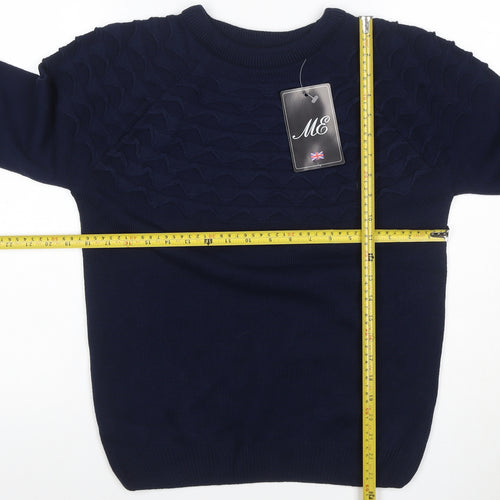 ME Men's Navy Blue M Cable Knit Crew Neck Pullover Jumper Stretch