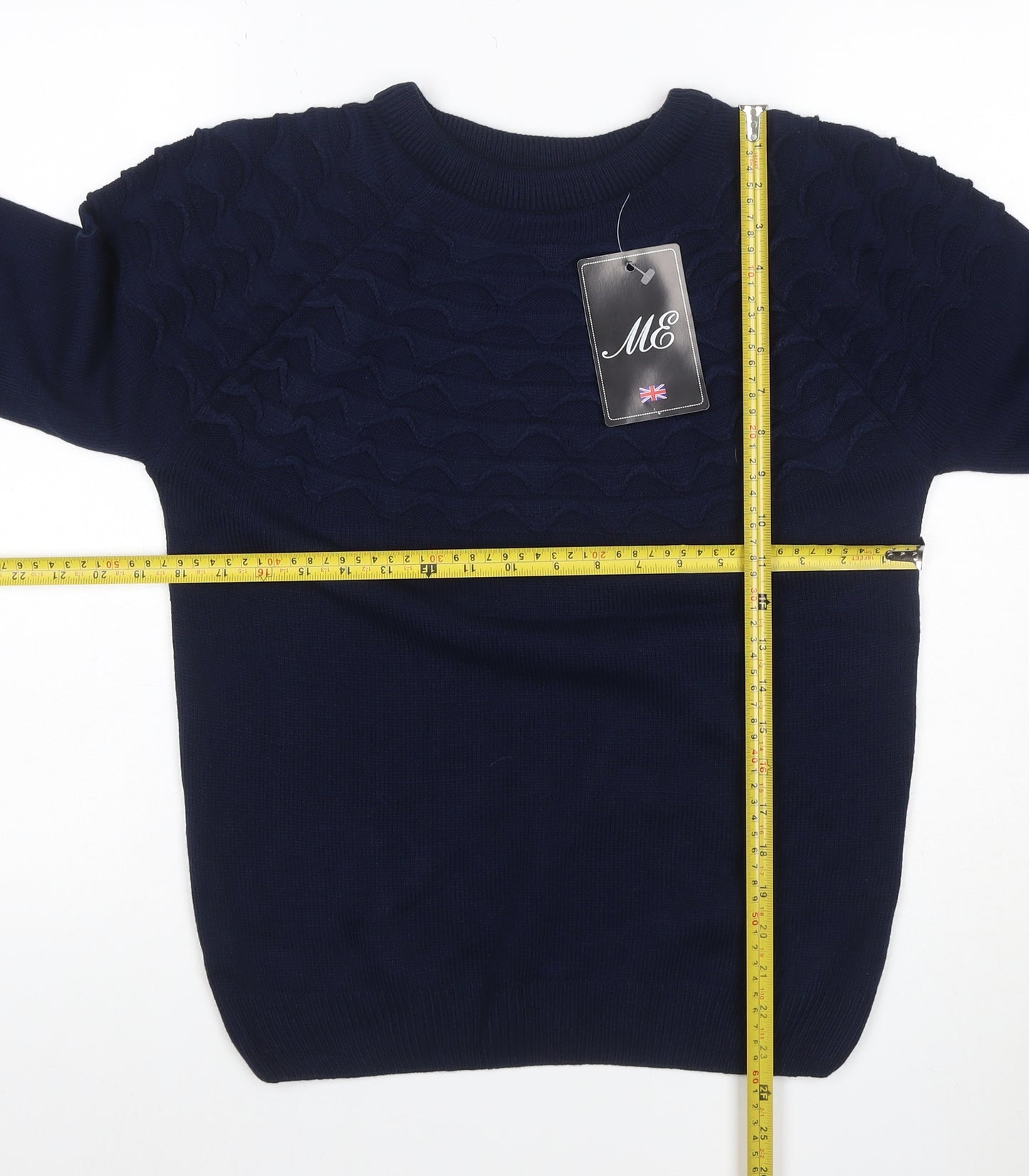 ME Men's Navy Blue M Cable Knit Crew Neck Pullover Jumper Stretch