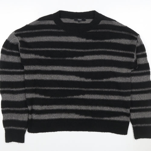 Next Women’s Black Silver Striped Knit Crew Neck Jumper Size M