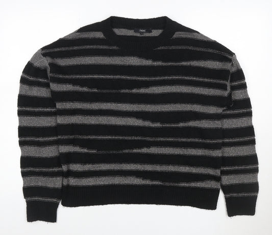 Next Women’s Black Silver Striped Knit Crew Neck Jumper Size M