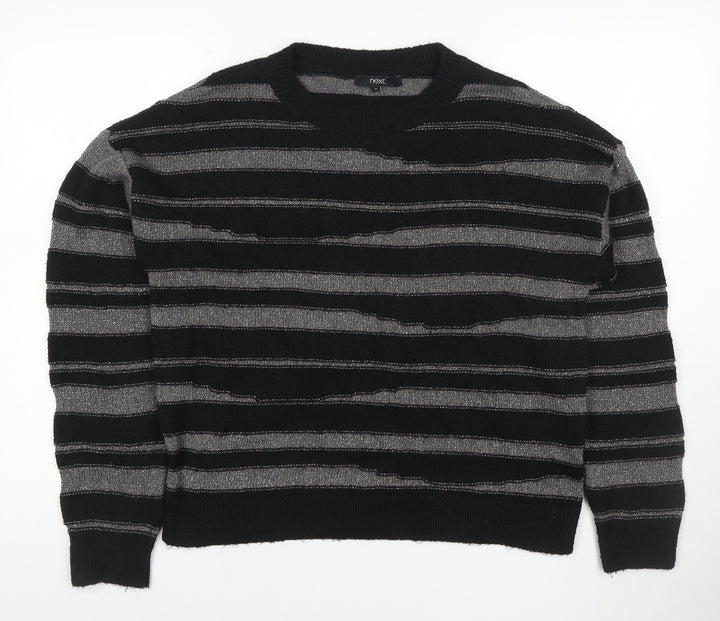 Next Women’s Black Silver Striped Knit Crew Neck Jumper Size M