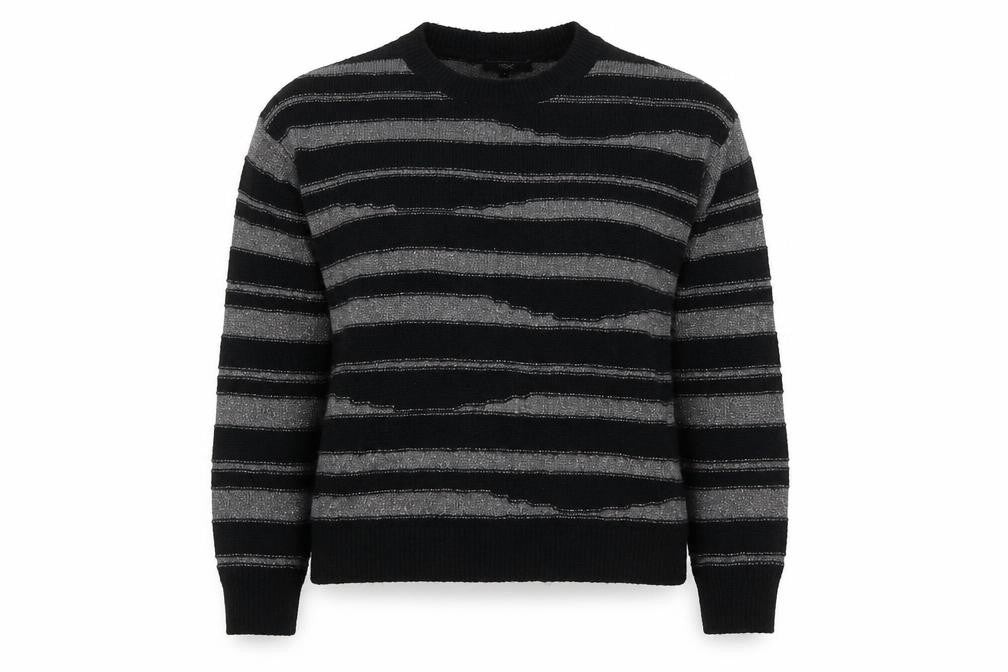 Front view of Next Women’s Black Silver Striped Knit Crew Neck Jumper, size M