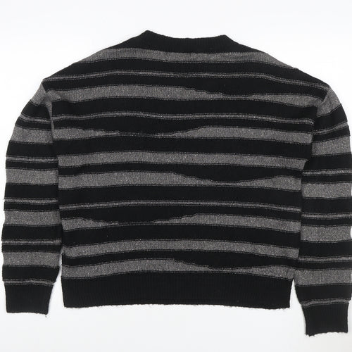 Next Women’s Black Silver Striped Knit Crew Neck Jumper Size M