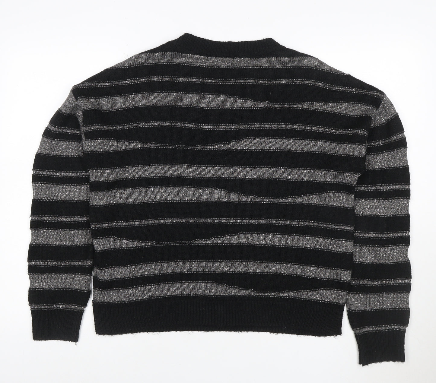 Next Women’s Black Silver Striped Knit Crew Neck Jumper Size M