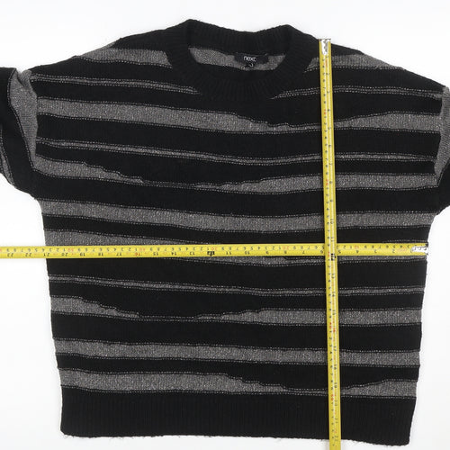 Next Women’s Black Silver Striped Knit Crew Neck Jumper Size M