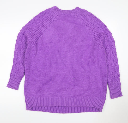 Topshop Women’s Purple S Cable Knit Crew Neck Raglan Jumper
