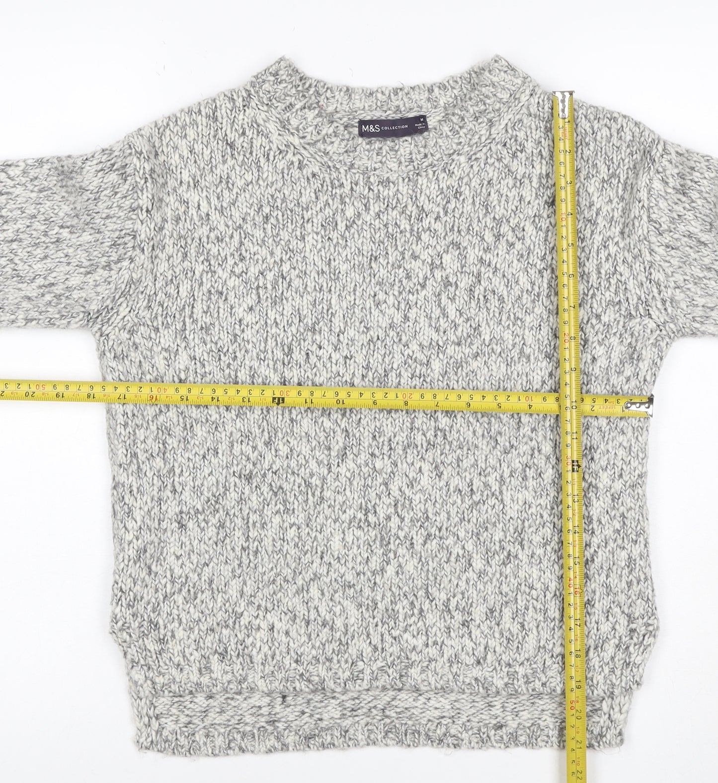 Marks & Spencer Women Grey M Chunky Knit Raglan Pullover Jumper