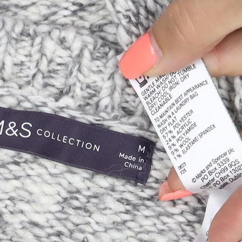 Marks & Spencer Women Grey M Chunky Knit Raglan Pullover Jumper