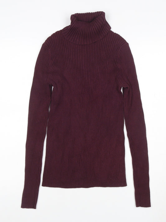 Liz Lange Maternity Women Brown M Rib Knit Roll Neck Jumper