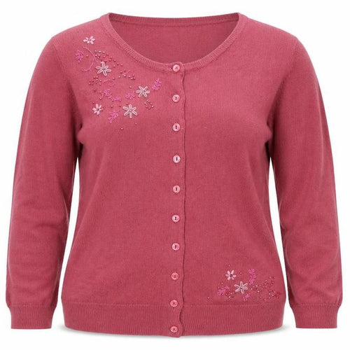 A. Byer Teens Pink L Floral Beaded Embroidered Knit Cardigan
