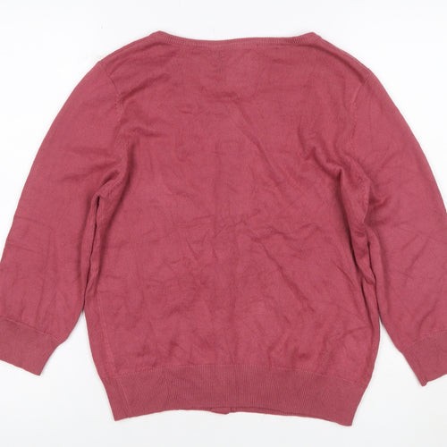 A. Byer Teens Pink L Floral Beaded Embroidered Knit Cardigan