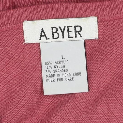 A. Byer Teens Pink L Floral Beaded Embroidered Knit Cardigan