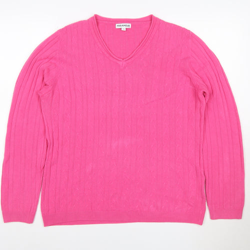 Paramour Women’s Pink XL Cable-Knit V-Neck Long Sleeve Jumper