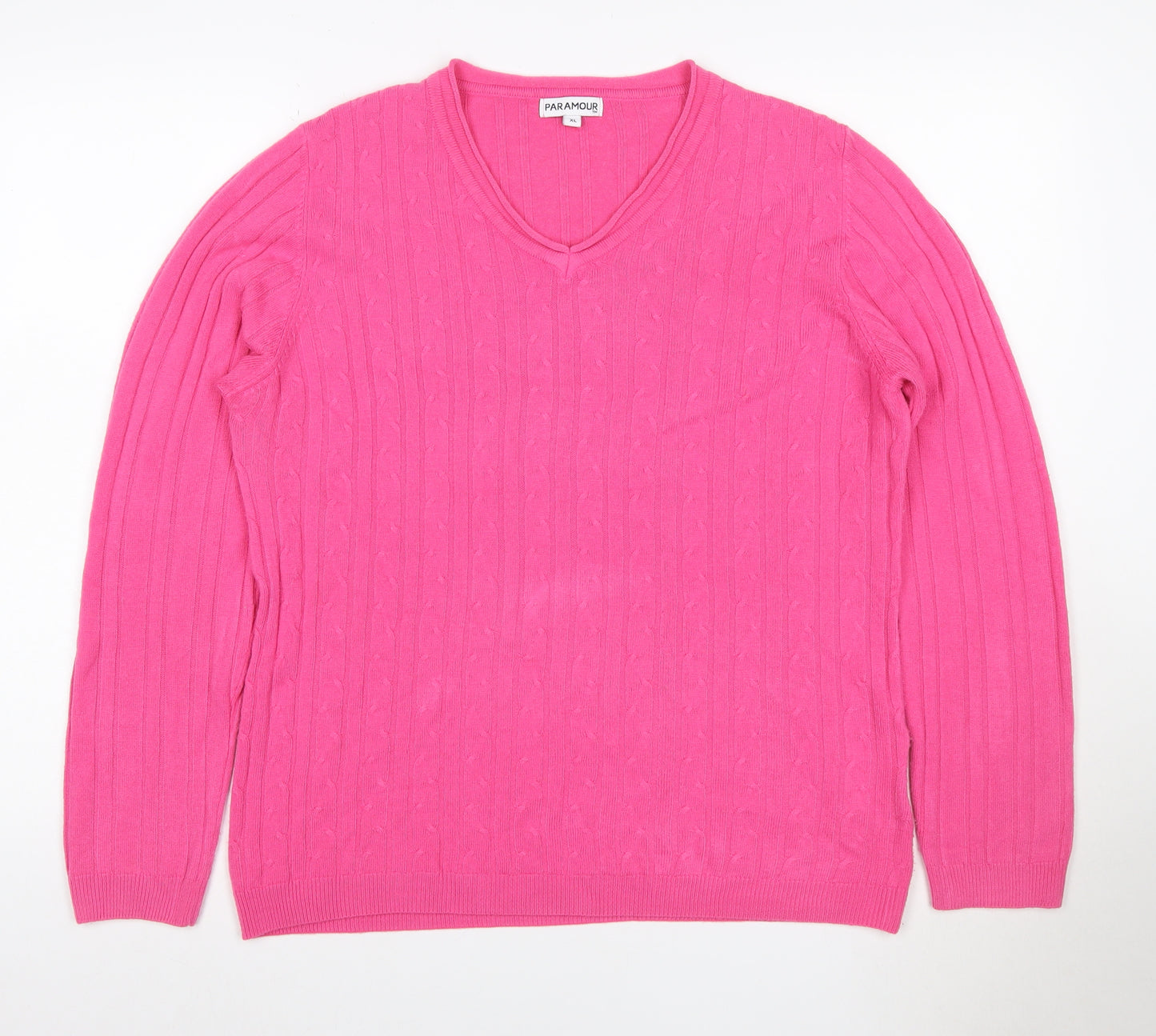 Paramour Women’s Pink XL Cable-Knit V-Neck Long Sleeve Jumper