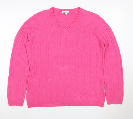 Paramour Women’s Pink XL Cable-Knit V-Neck Long Sleeve Jumper