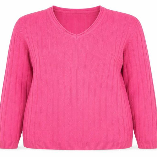 Paramour Women’s Pink XL Cable-Knit V-Neck Long Sleeve Jumper