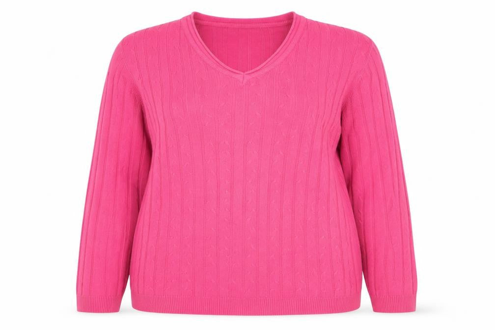 Paramour Women’s Pink XL Cable-Knit V-Neck Long Sleeve Jumper