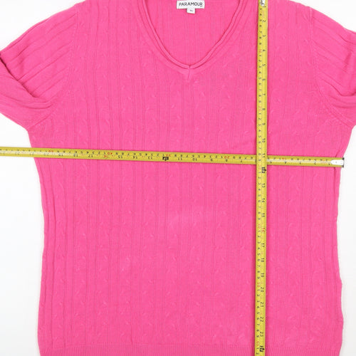 Paramour Women’s Pink XL Cable-Knit V-Neck Long Sleeve Jumper