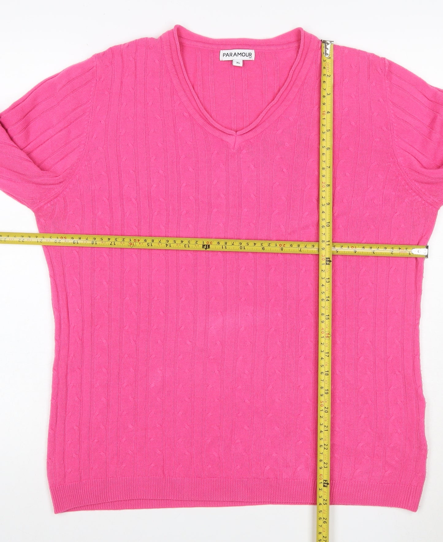 Paramour Women’s Pink XL Cable-Knit V-Neck Long Sleeve Jumper