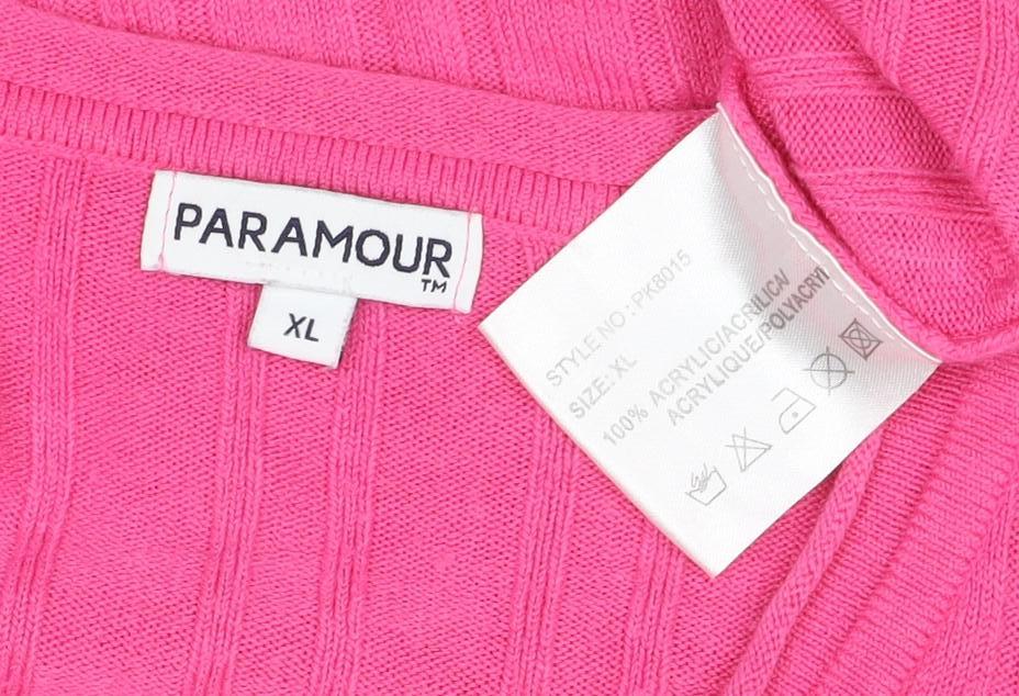 Paramour Women’s Pink XL Cable-Knit V-Neck Long Sleeve Jumper