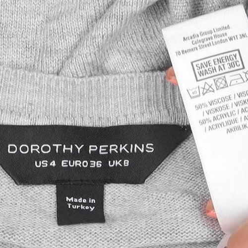 Dorothy Perkins Women Grey UK 8 Basic Embroidered Floral Knit Top