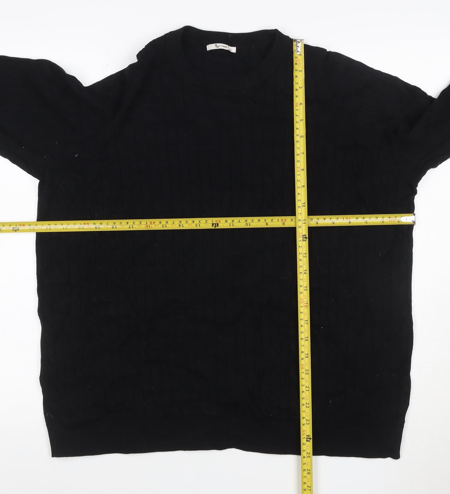 TU Women Black Size 22 Cable Knit Crew Neck Pullover Jumper
