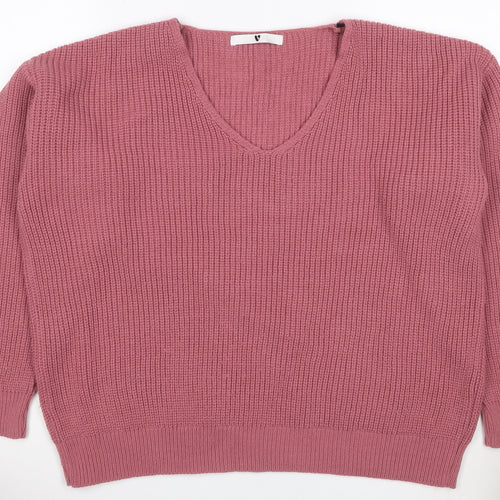 Very Women’s Pink Size 10 V-Neck Rib Knit Pullover Jumper
