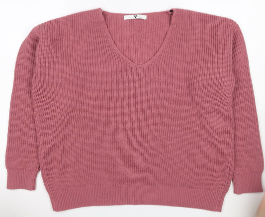 Very Women’s Pink Size 10 V-Neck Rib Knit Pullover Jumper
