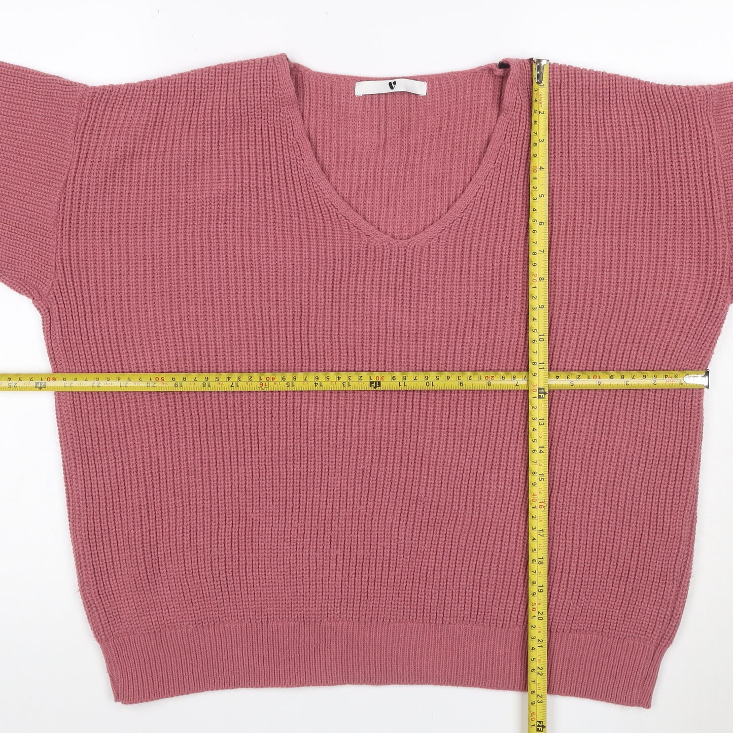 Very Women’s Pink Size 10 V-Neck Rib Knit Pullover Jumper