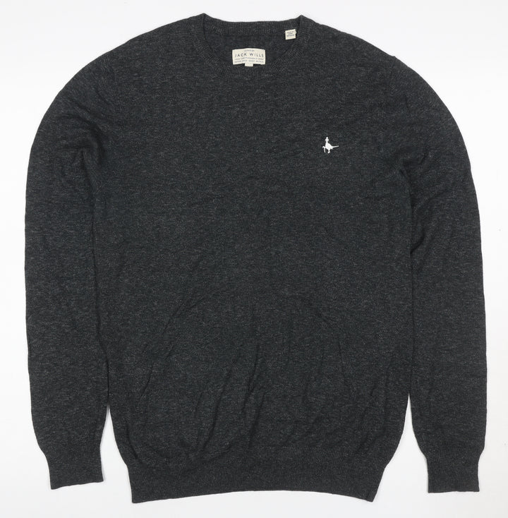 Jack Wills Men’s Grey Cotton Crew Neck Logo Pullover Jumper Size S