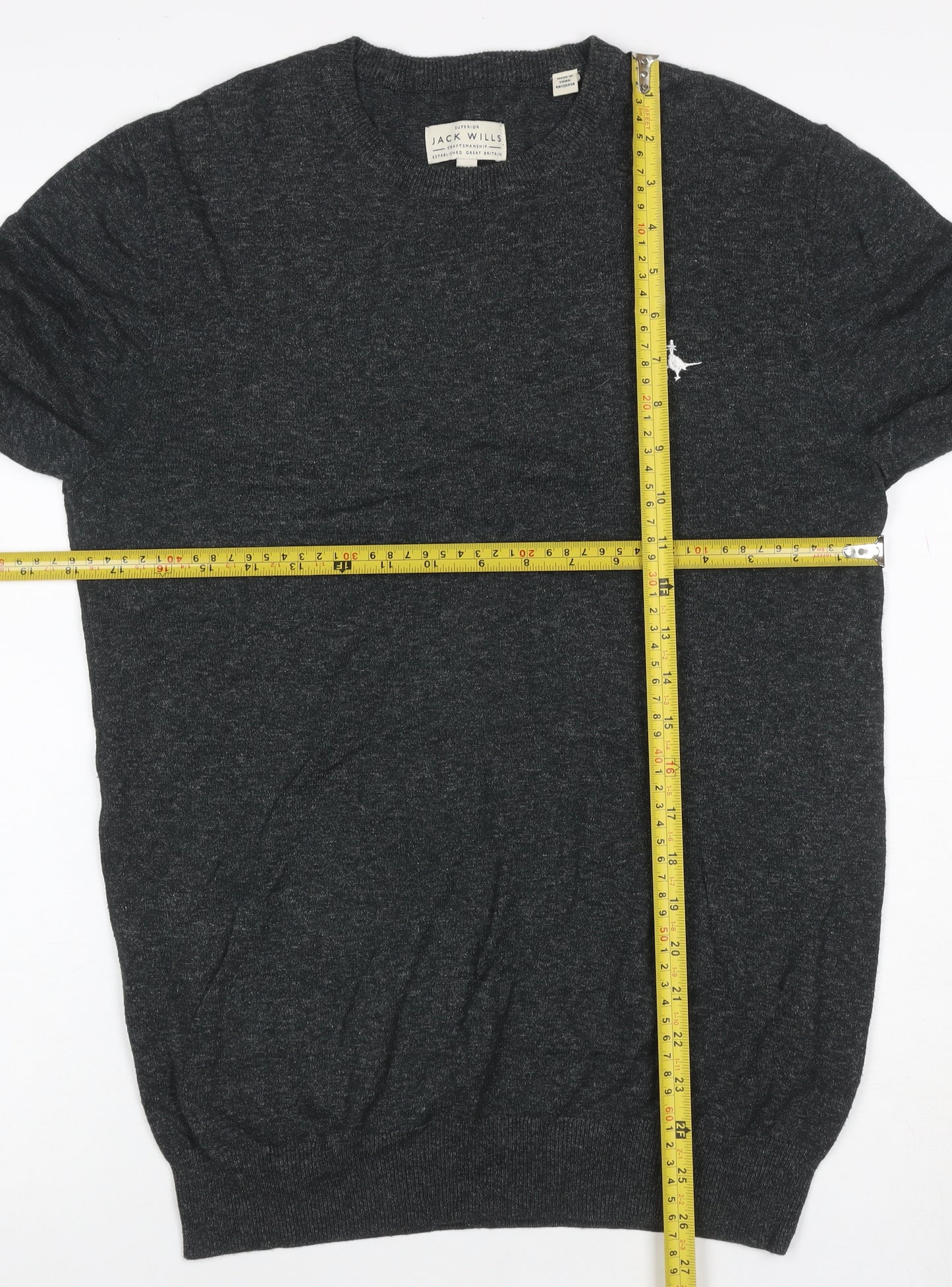 Jack Wills Men’s Grey Cotton Crew Neck Logo Pullover Jumper Size S