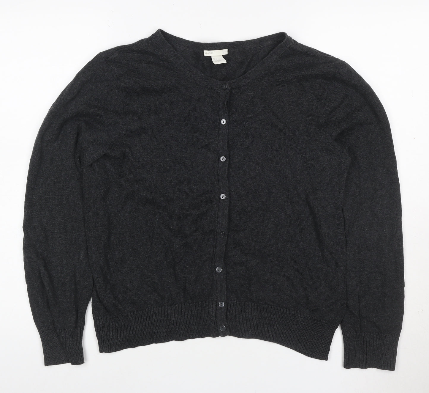 H&M Basic Women’s Black L Viscose Blend Button Knit Cardigan