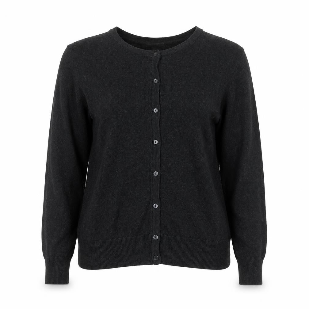 Front view of H&M Basic Women’s Black L Viscose Blend Button Knit Cardigan