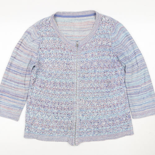 Marks and Spencer Women Blue UK 14 Full Zip Cable Cardigan