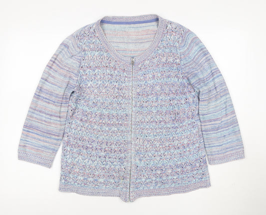 Marks and Spencer Women Blue UK 14 Full Zip Cable Cardigan