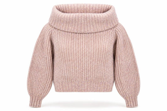 H&M Women’s Pink Chunky Knit Roll Neck Balloon Sleeve Jumper Size S