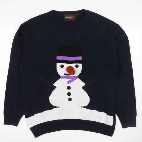 Christmas Jumper King Men’s Blue XL Snowman Crew Neck Knit Pullover