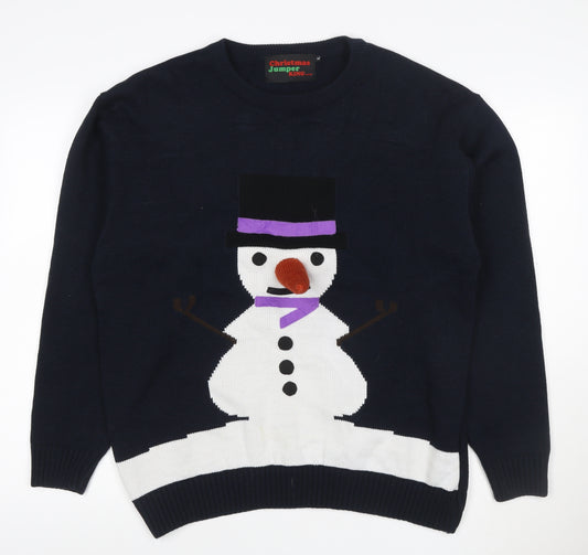 Christmas Jumper King Men’s Blue XL Snowman Crew Neck Knit Pullover