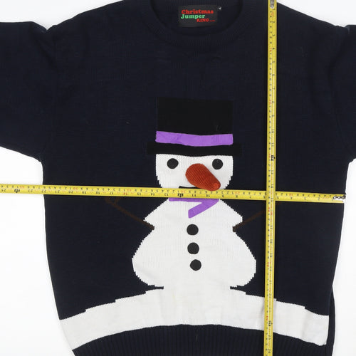 Christmas Jumper King Men’s Blue XL Snowman Crew Neck Knit Pullover