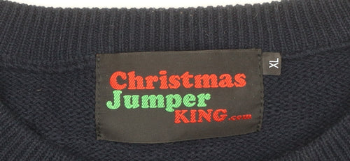 Christmas Jumper King Men’s Blue XL Snowman Crew Neck Knit Pullover