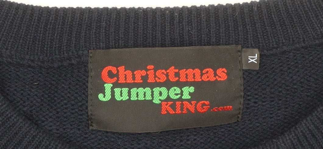 Christmas Jumper King Men’s Blue XL Snowman Crew Neck Knit Pullover